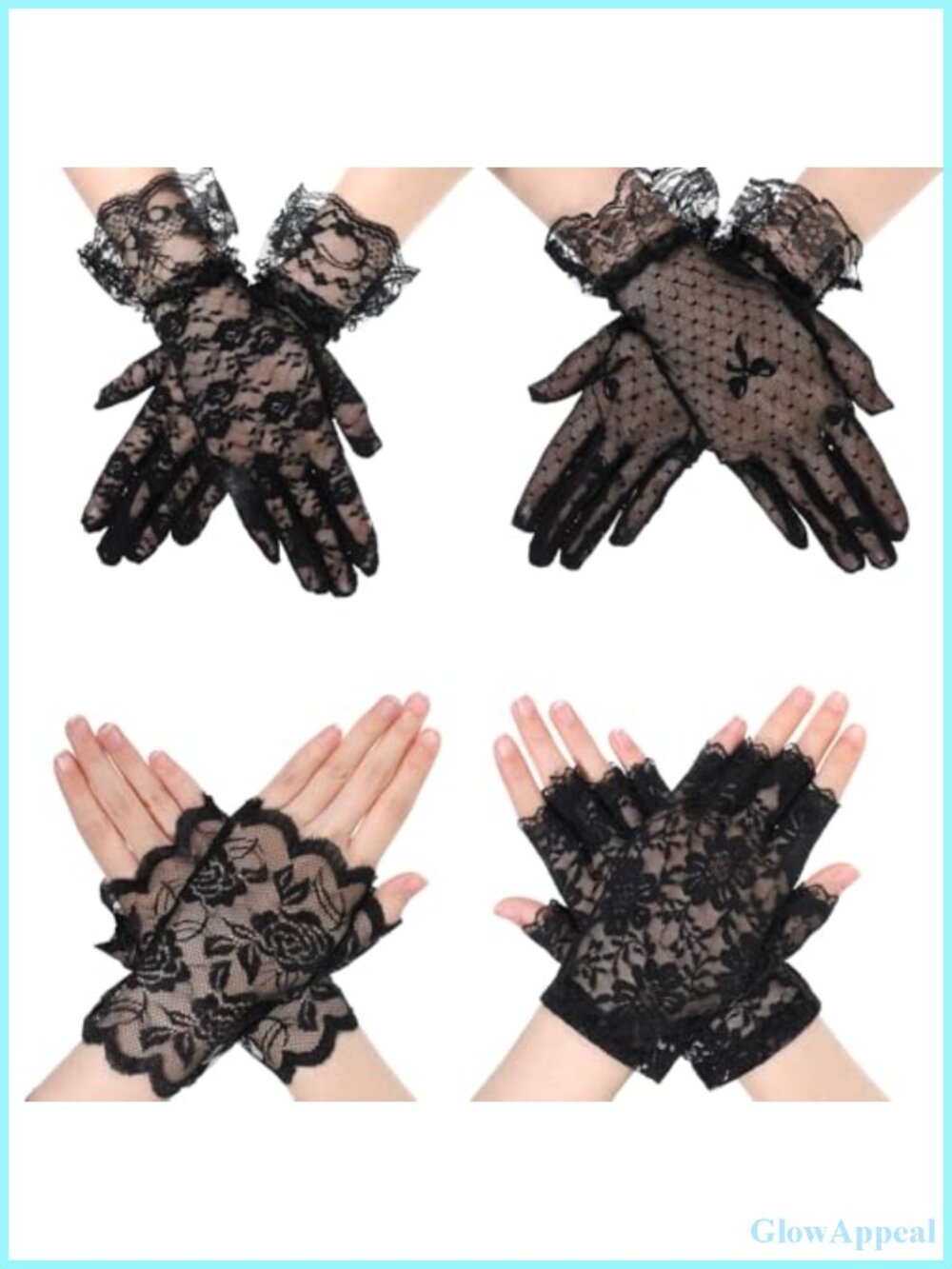 4 Pairs Black Lace Gloves Women Fingerless Tea Party Opera Bridal Vintage
